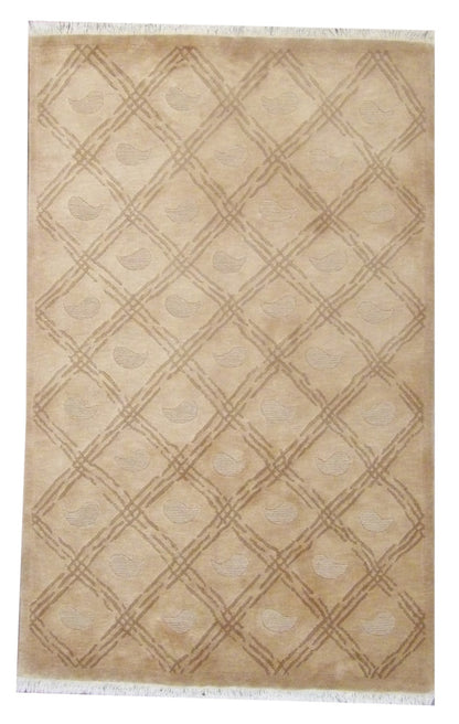 Tibetan Loop Diamond Design hand-knotted wool rug in Brown & Gold, full view