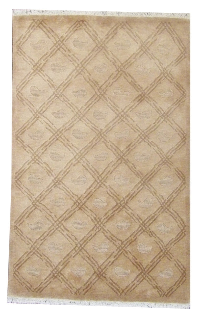 Tibetan Loop Diamond Design hand-knotted wool rug in Brown & Gold, full view