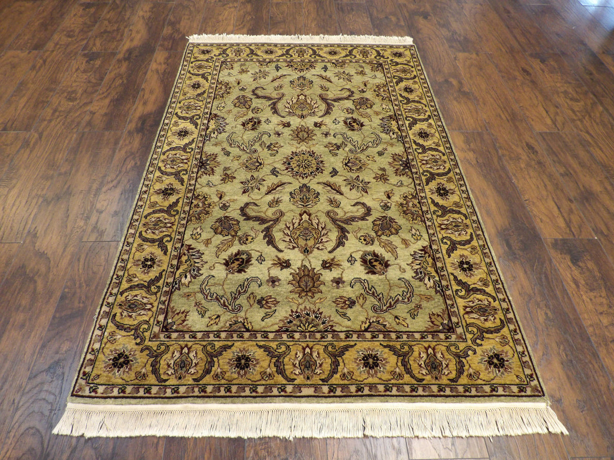 Close-up of wool pile, Gold & Green rug