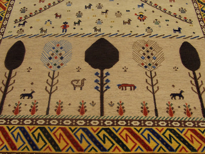 Tribal Khorasan rug border detail, gold and ivory