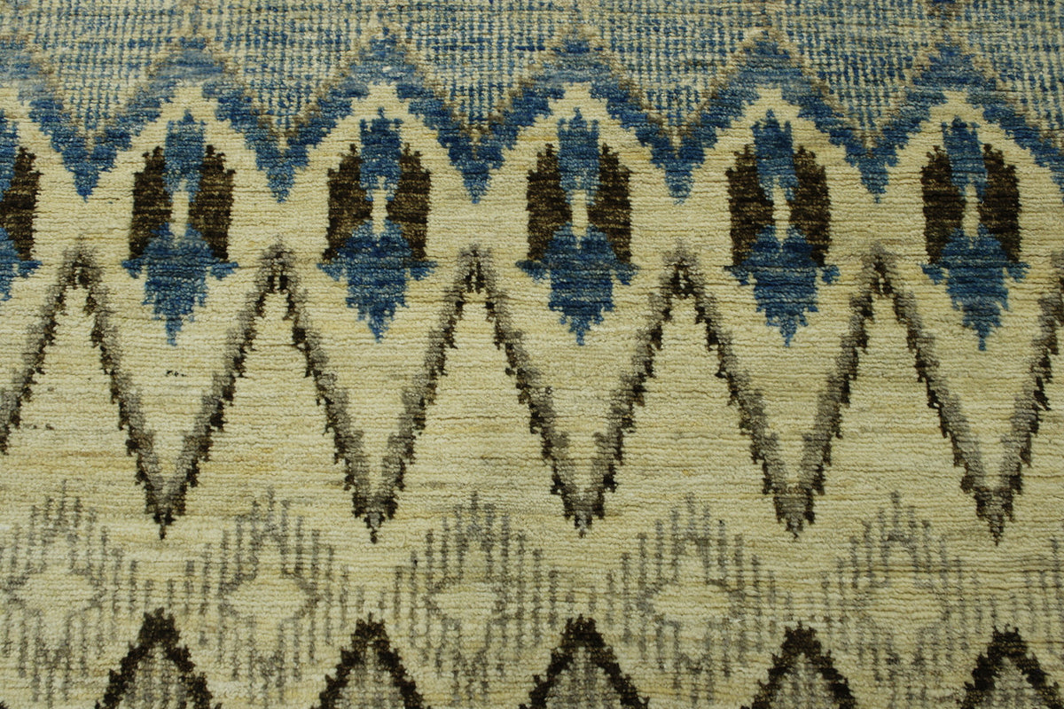 Back of Oushak Ikat Chobi hand-knotted rug