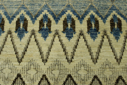 Back of Oushak Ikat Chobi hand-knotted rug