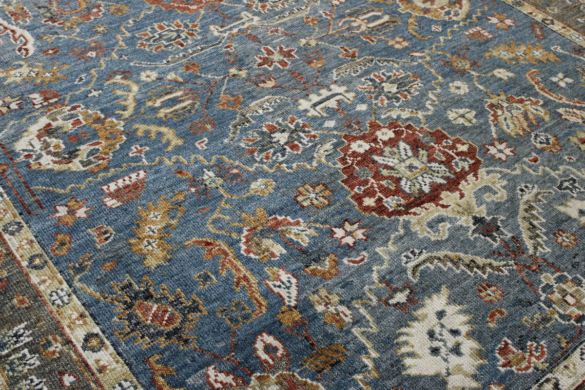 Traditional Colorful Ziegler hand-knotted wool rug in Blue & Brown, full view