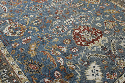 Traditional Colorful Ziegler hand-knotted wool rug in Blue & Brown, full view