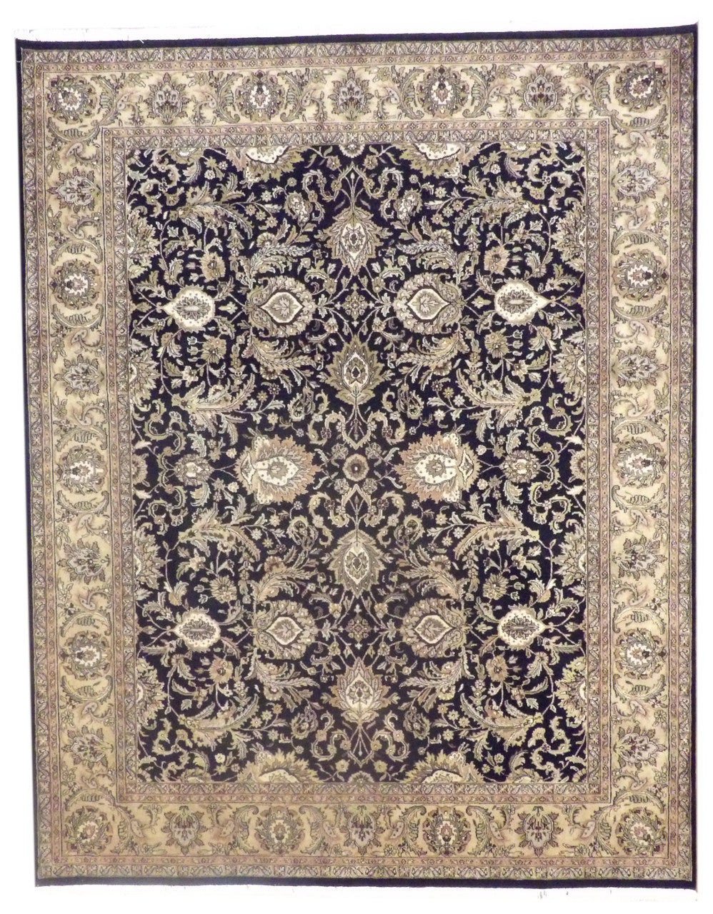 Fine Persian Kashan hand-knotted wool rug in Black & Gold, full view