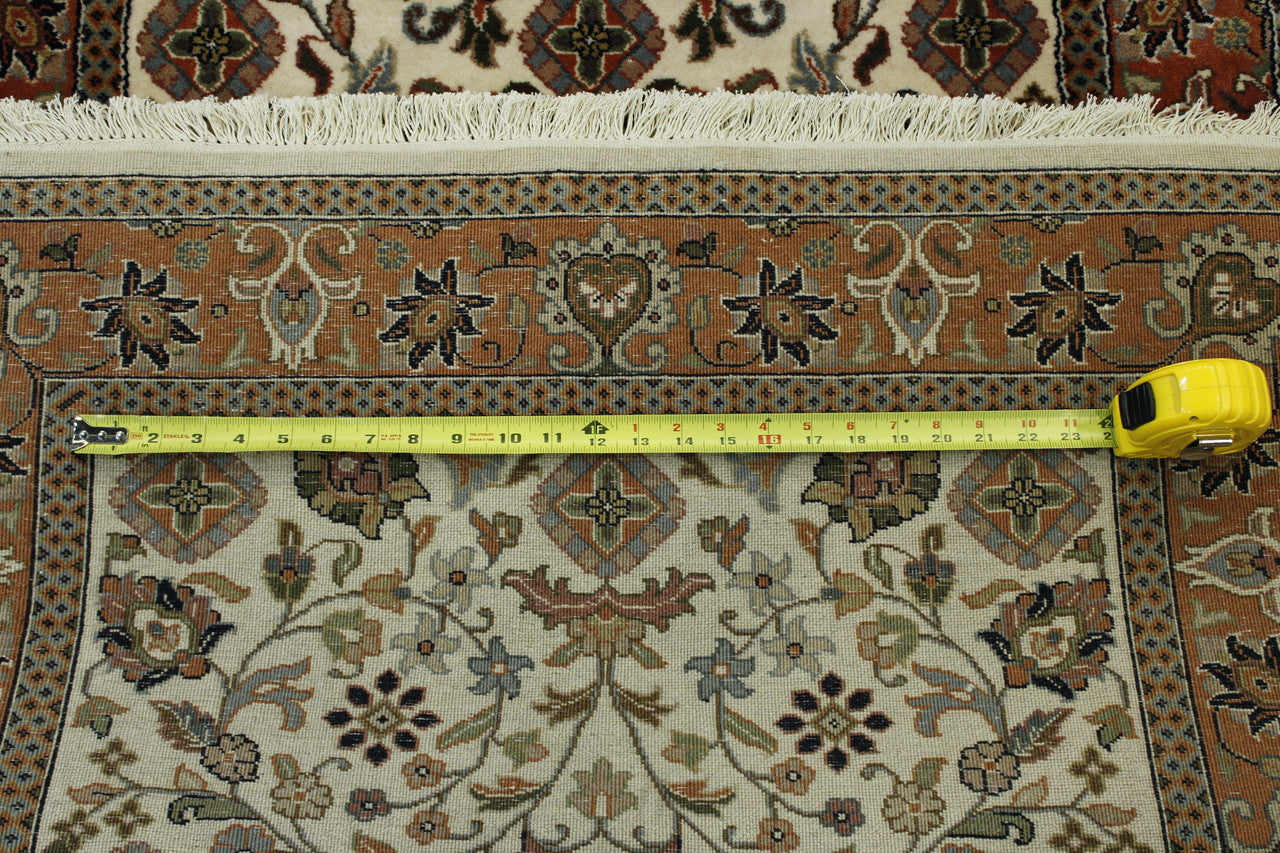 Traditional Indo Mahal hand-knotted wool rug in Beige & Rust, full view