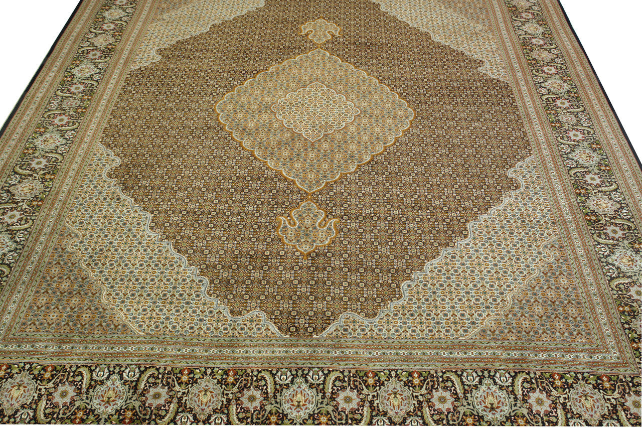 Black & Brown Traditional Mahi Tabriz rug in room setting