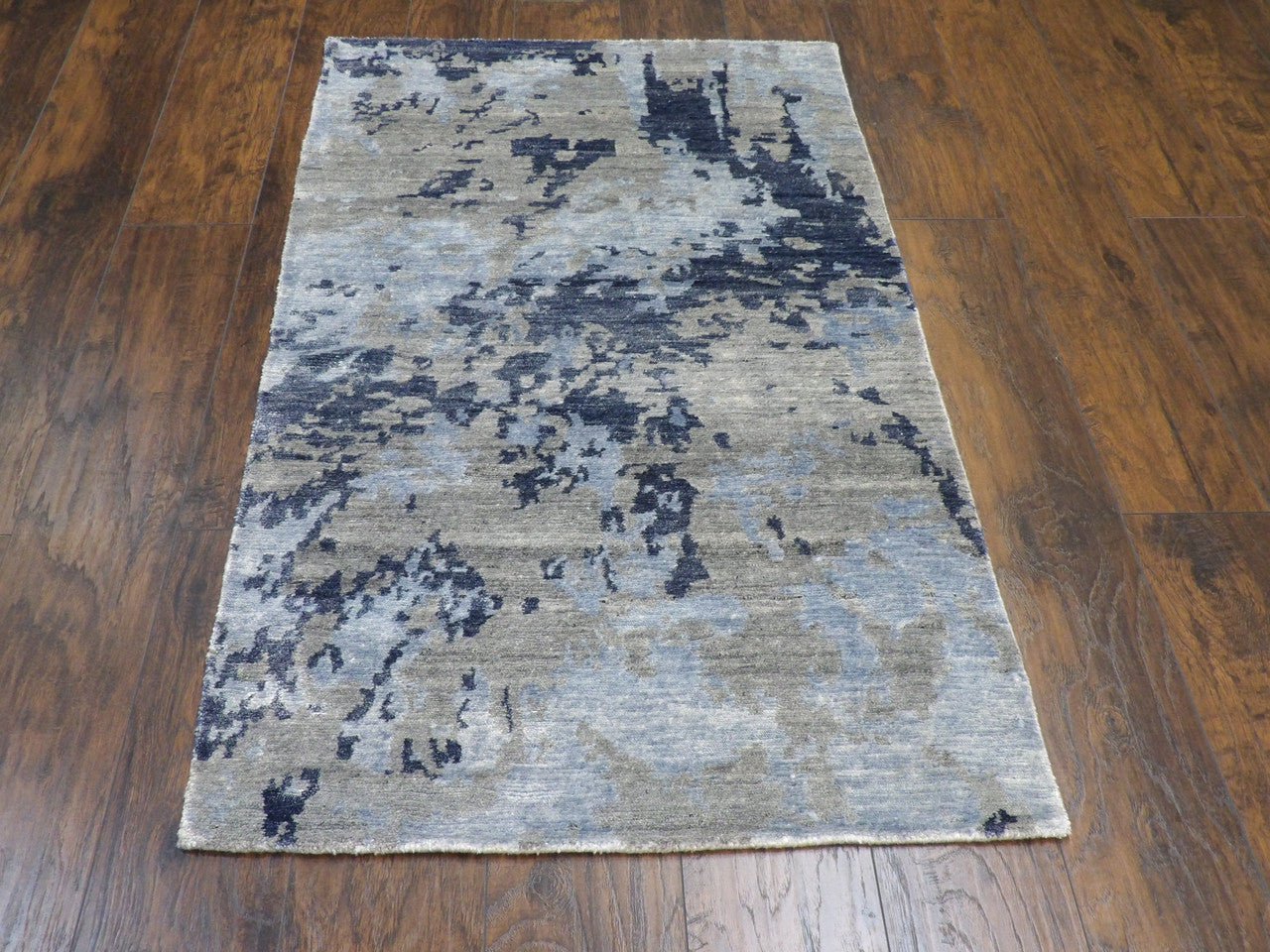 Close-up of silk pile, Blue & Gray rug