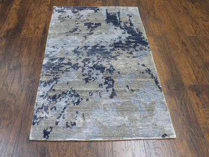 Close-up of silk pile, Blue & Gray rug