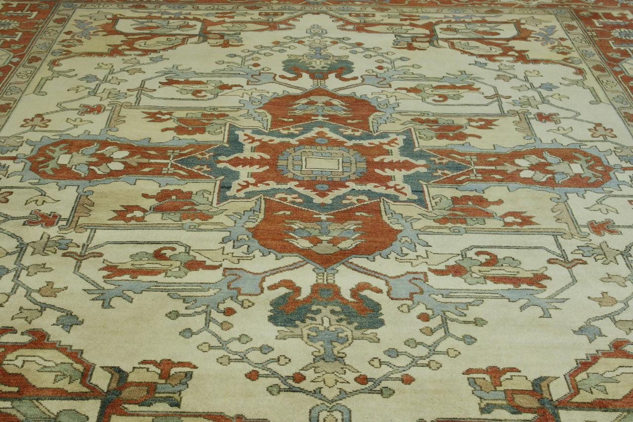 Beige & Rust Tribal Heriz rug in room setting