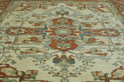 Beige & Rust Tribal Heriz rug in room setting