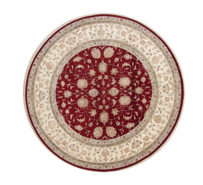 Traditional Indo Nain hand-knotted wool-silk rug in Beige & Red, full view