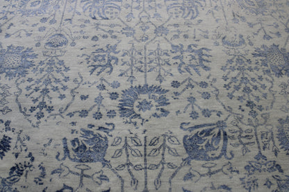 Close-up of wool-silk pile, Blue & White rug