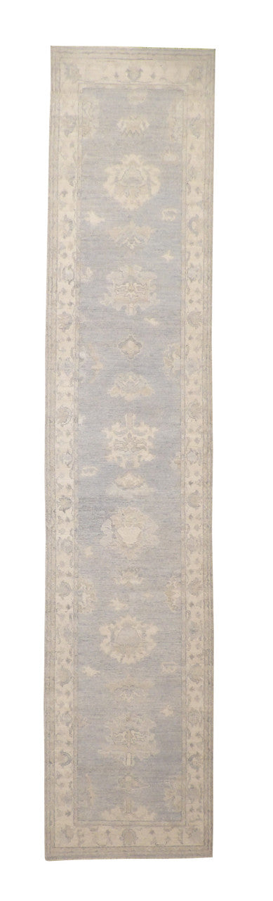 Oushak Wash Chobi hand-knotted wool rug in Blue & Beige, full view