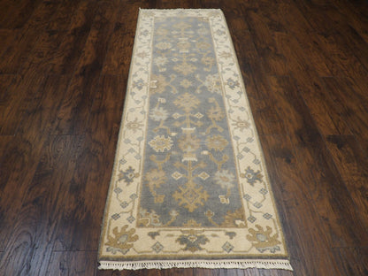Close-up of natural dye wool pile on Oushak runner
