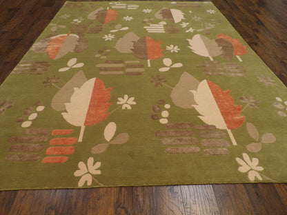 Close-up of wool-silk pile, Brown & Green rug