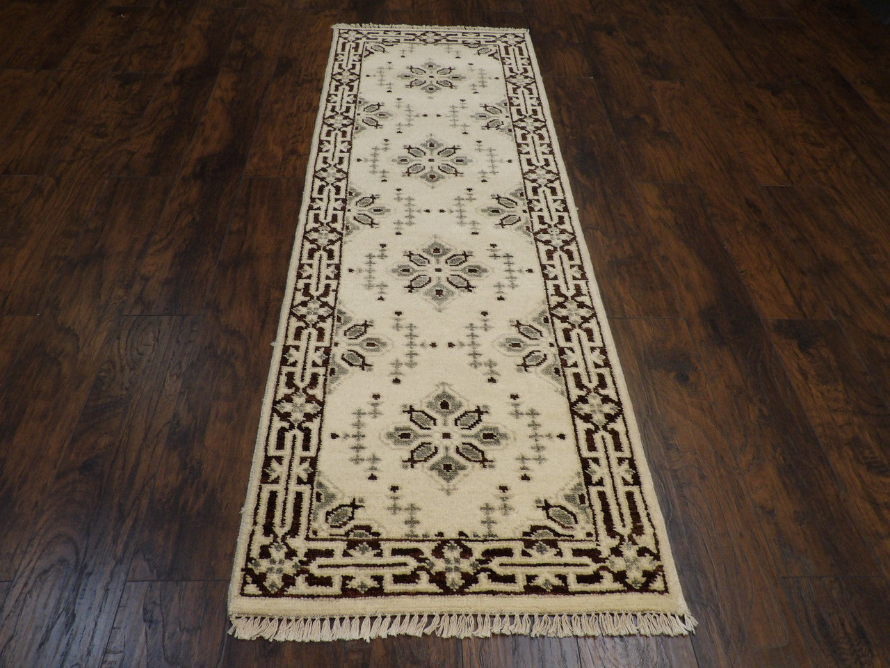 Close-up of wool pile on Tribal Heriz runner