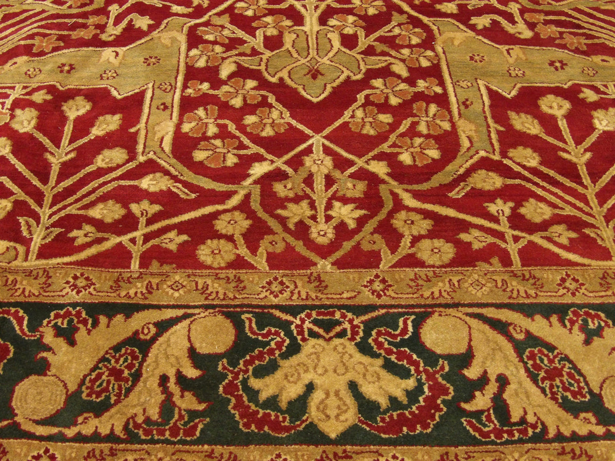 Agra Ziegler rug border detail, green and red