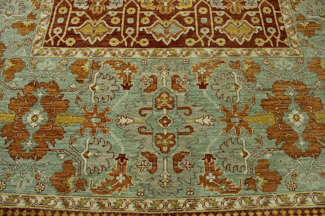 Green & Rust Tribal Vegetable Dye Bamiyan rug in room setting