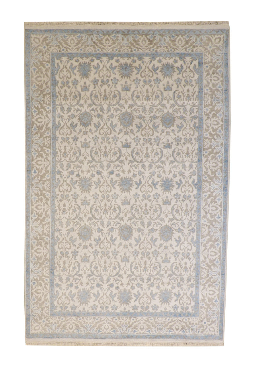 Tribal Silky Ziegler hand-knotted wool rug in Blue & White, full view