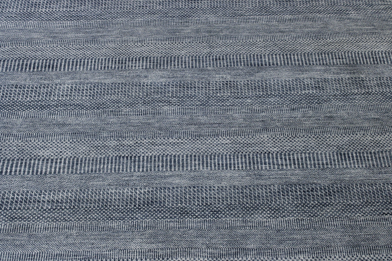 Close-up of wool-silk pile, Blue & Gray rug