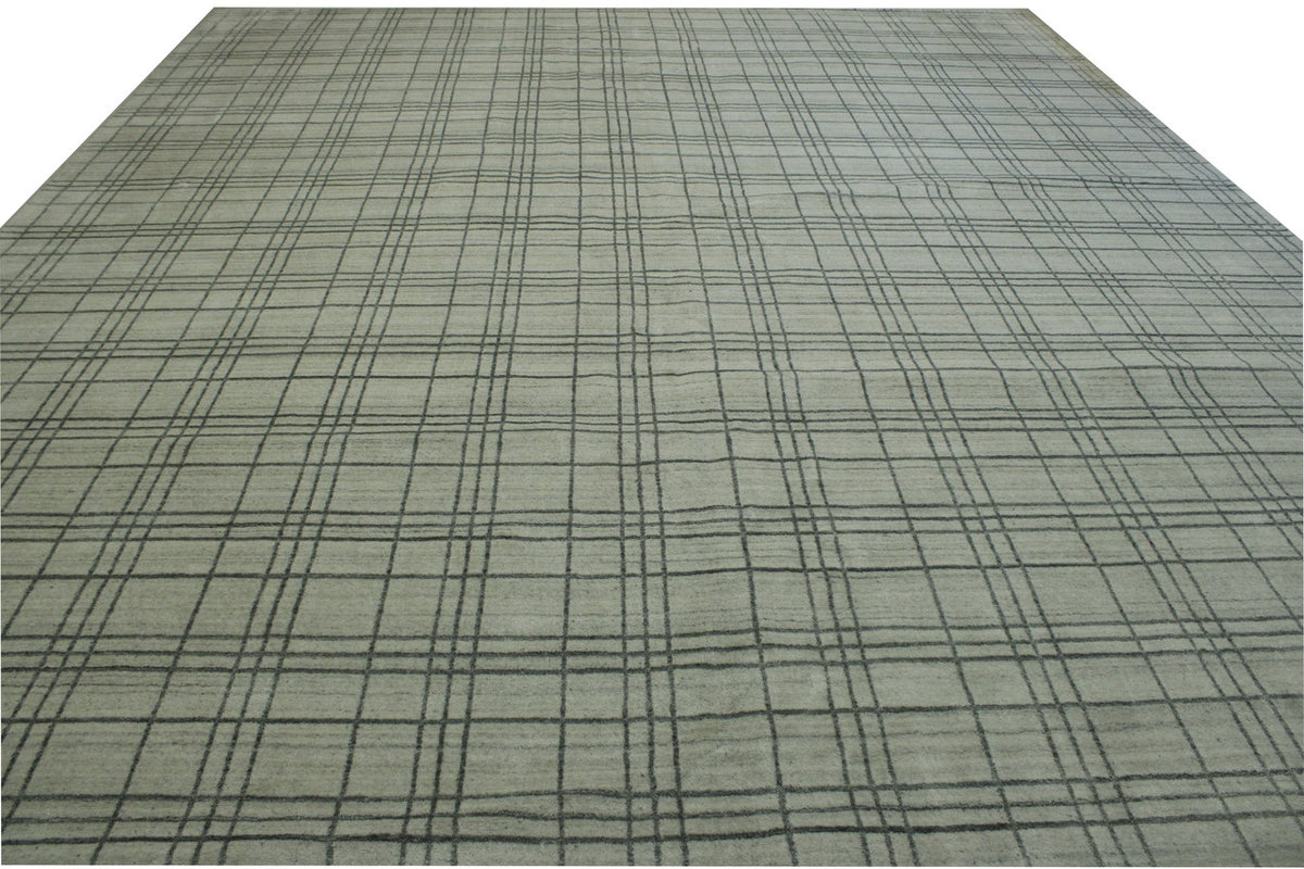 Back of Modern Small Block Design hand-knotted rug