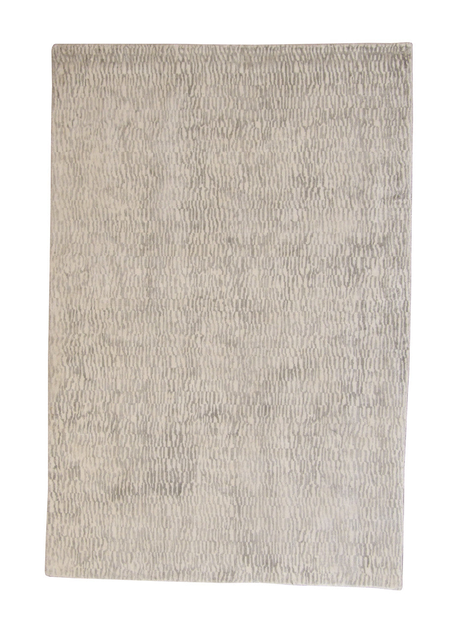 Modern Loom Abstract hand-knotted silk rug in Gray, full view