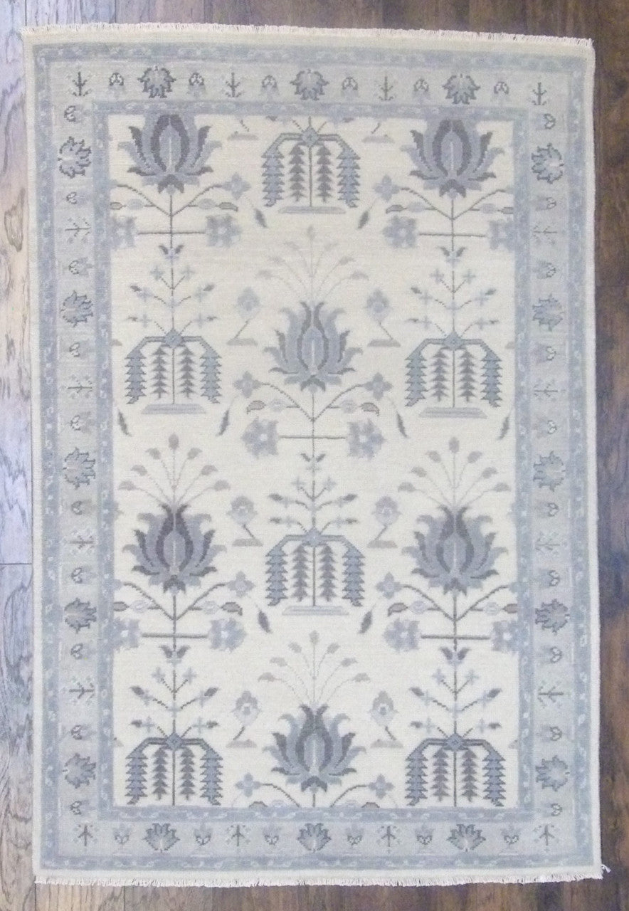 Tribal Fine Oushak Wash hand-knotted wool rug in Gray & Beige, full view