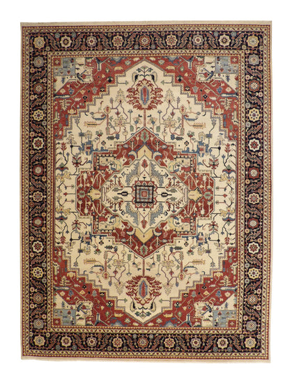 Tribal Fine Sherapi hand-knotted wool rug in Blue & Rust, full view