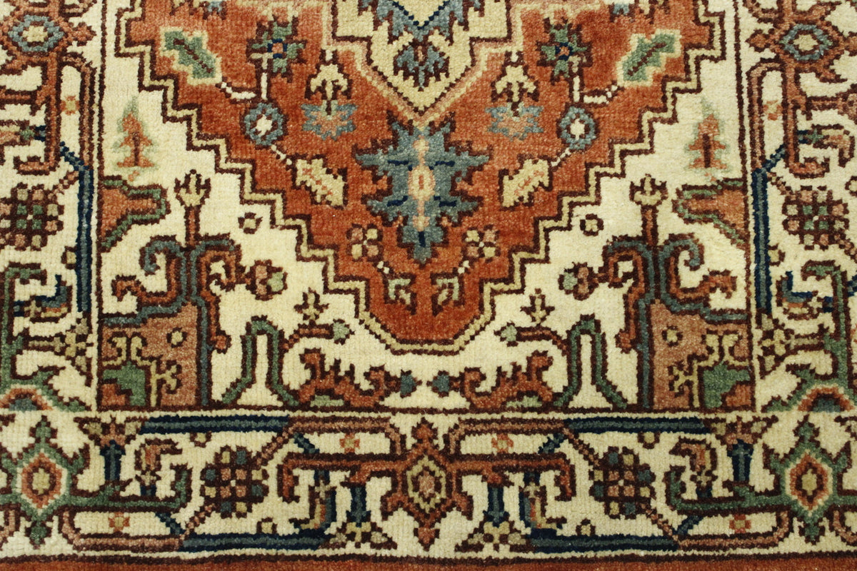 Tribal Indo Heriz rug corner detail