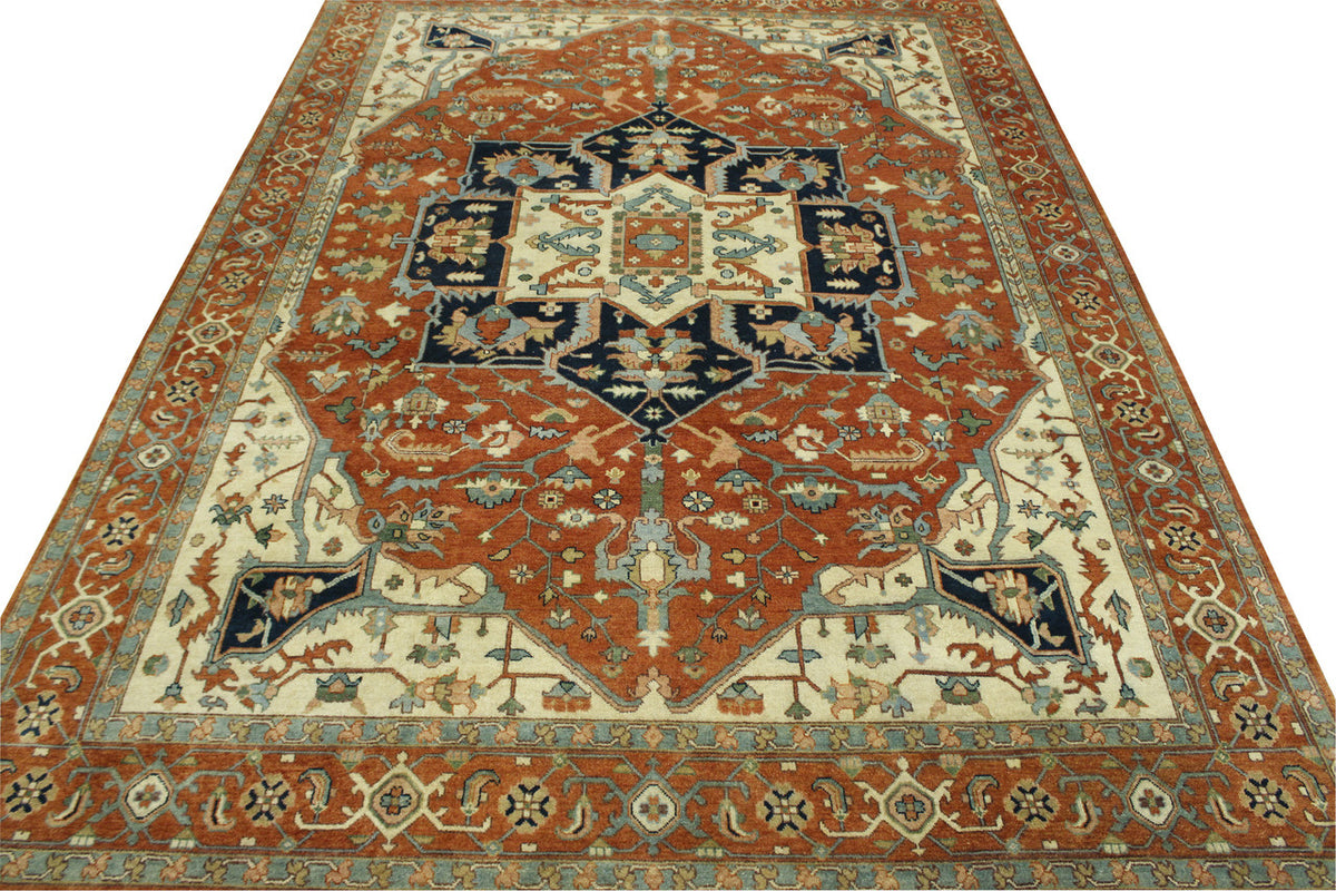 Back of Tribal Heriz hand-knotted rug