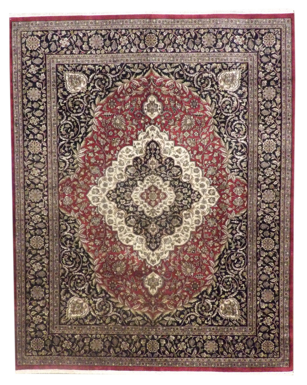 Fine Persian Tabriz hand-knotted wool rug in Black & Red, full view