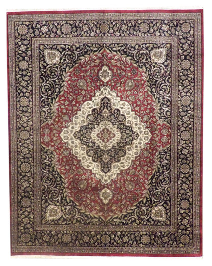 Fine Persian Tabriz hand-knotted wool rug in Black & Red, full view