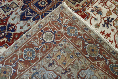 Tribal Heriz hand-knotted wool rug in Beige & Red, full view