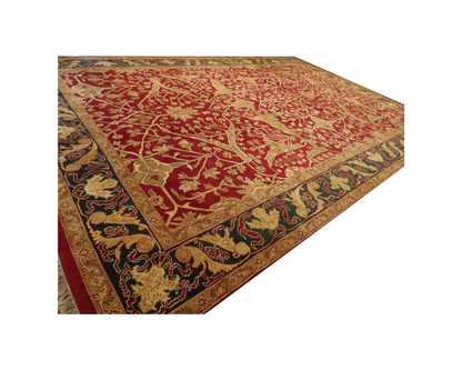 Back of hand-knotted Ziegler rug showing construction