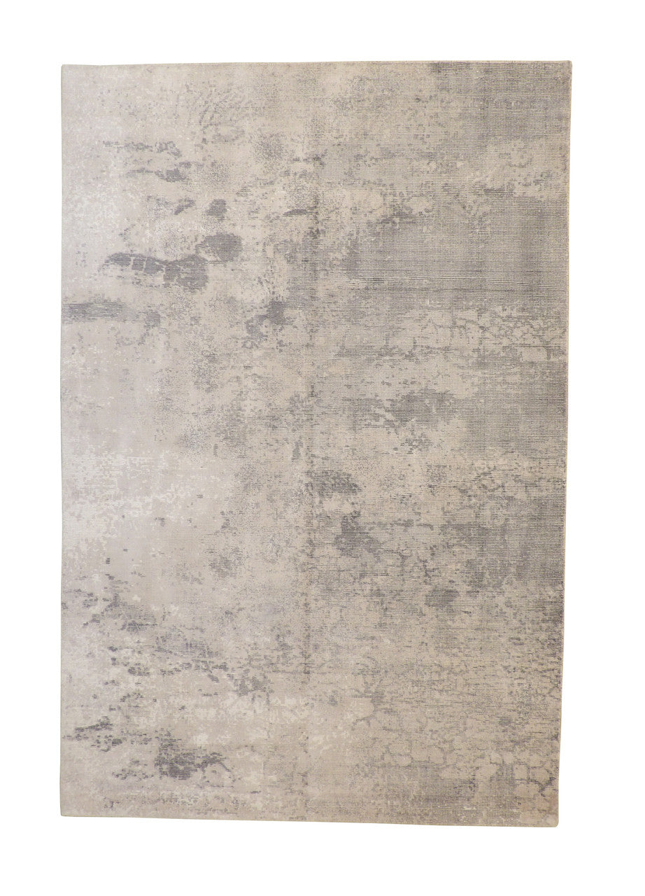 Transitional Abstract Design hand-knotted silk rug in Gray, full view