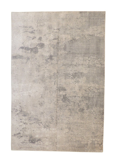 Transitional Abstract Design hand-knotted silk rug in Gray, full view