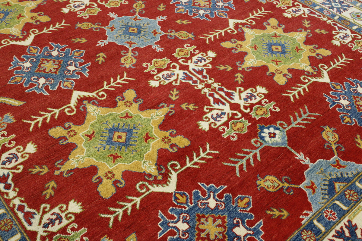 Tribal Super Kazak rug corner detail
