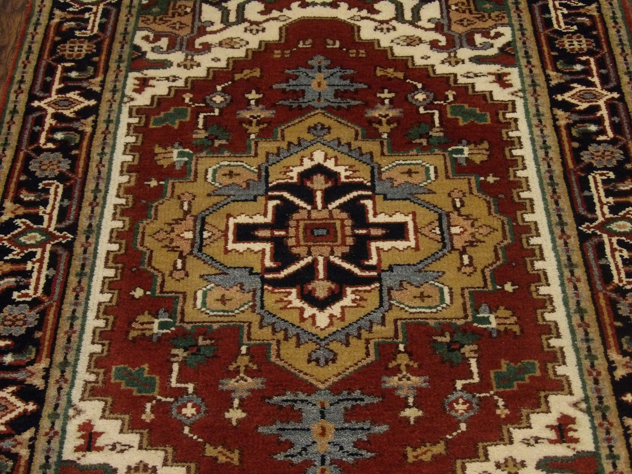 Back of Heriz hand-knotted rug