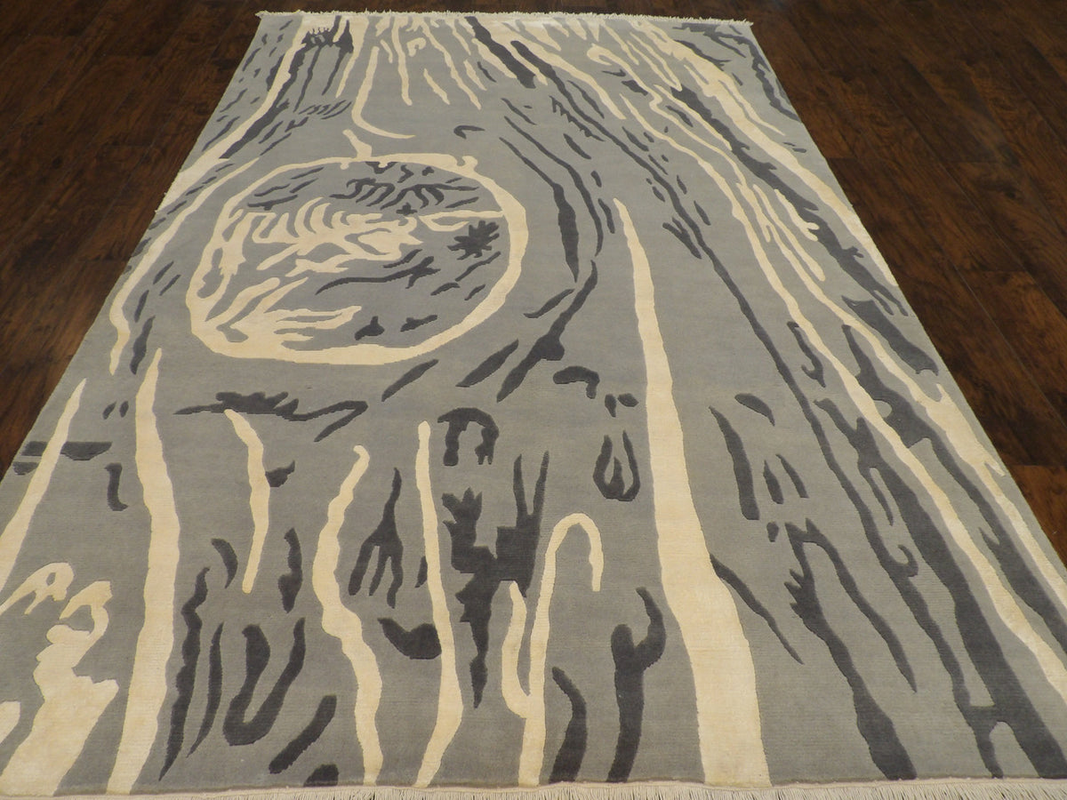 Close-up of wool-silk pile, Blue & Gray rug