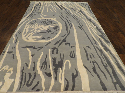 Close-up of wool-silk pile, Blue & Gray rug