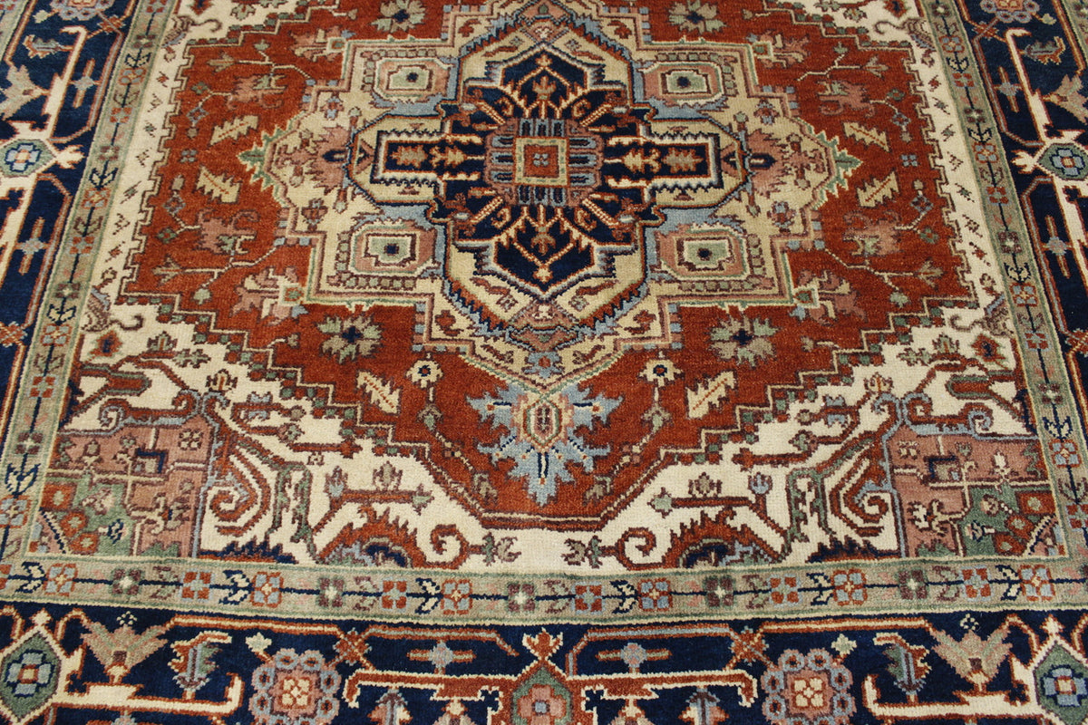 Tribal Indo Heriz rug corner detail