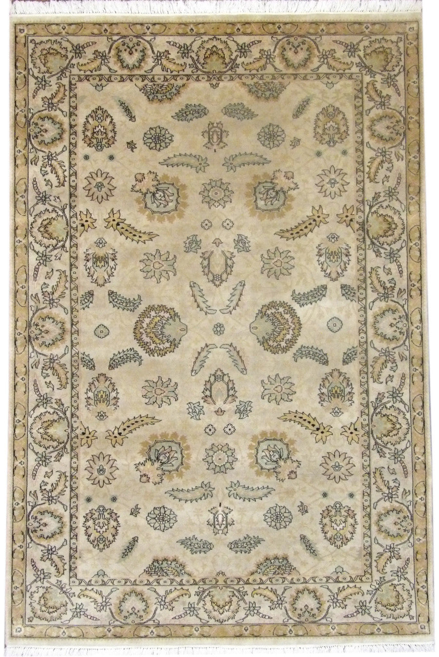 Fine Ziegler Tie-Dye Hand-Knotted Wool Rug in Beige — 6'0" x 9'0" | SKU W918