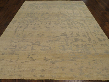 Close-up of wool pile, blue and gold rug