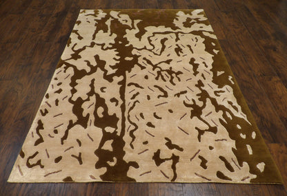 Close-up of wool-silk pile, Brown & Beige rug