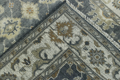 Oushak Ziegler hand-knotted wool rug in Blue & Beige, full view