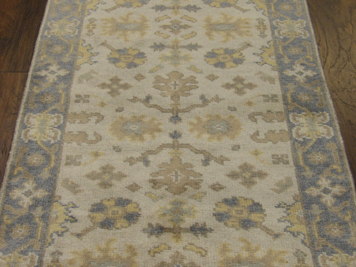 Back of Oushak hand-knotted runner