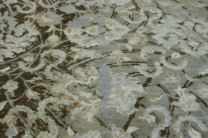 Close-up of wool-silk pile, Brown & Gray rug