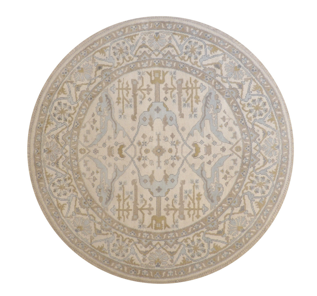 Oushak Indo Ziegler hand-knotted wool rug in Blue & Gray, full view