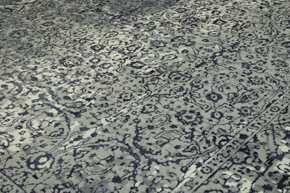 Transitional Abstract Broken Design hand-knotted wool rug in Blue & Gray, full view